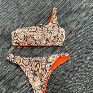 Snakeskin one shoulder bikini
